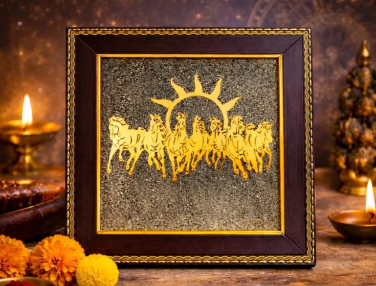7 Horses on Raw Pyrite Frame